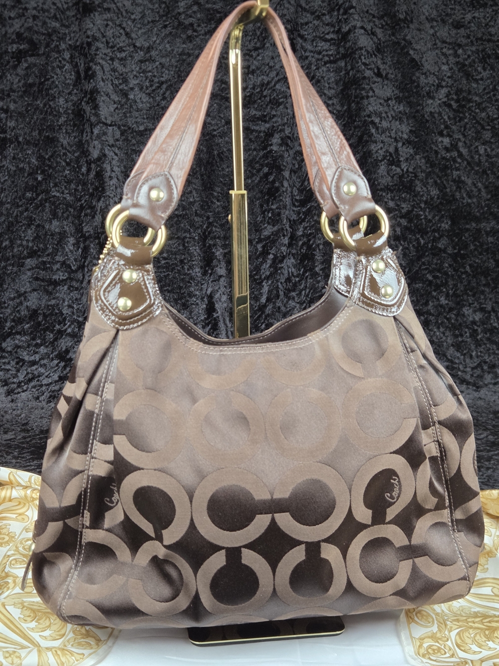 Coach Madison Op Art Maggie Shoulder Bag Brown Signature Sateen Style 14305 - Picture 7 of 16